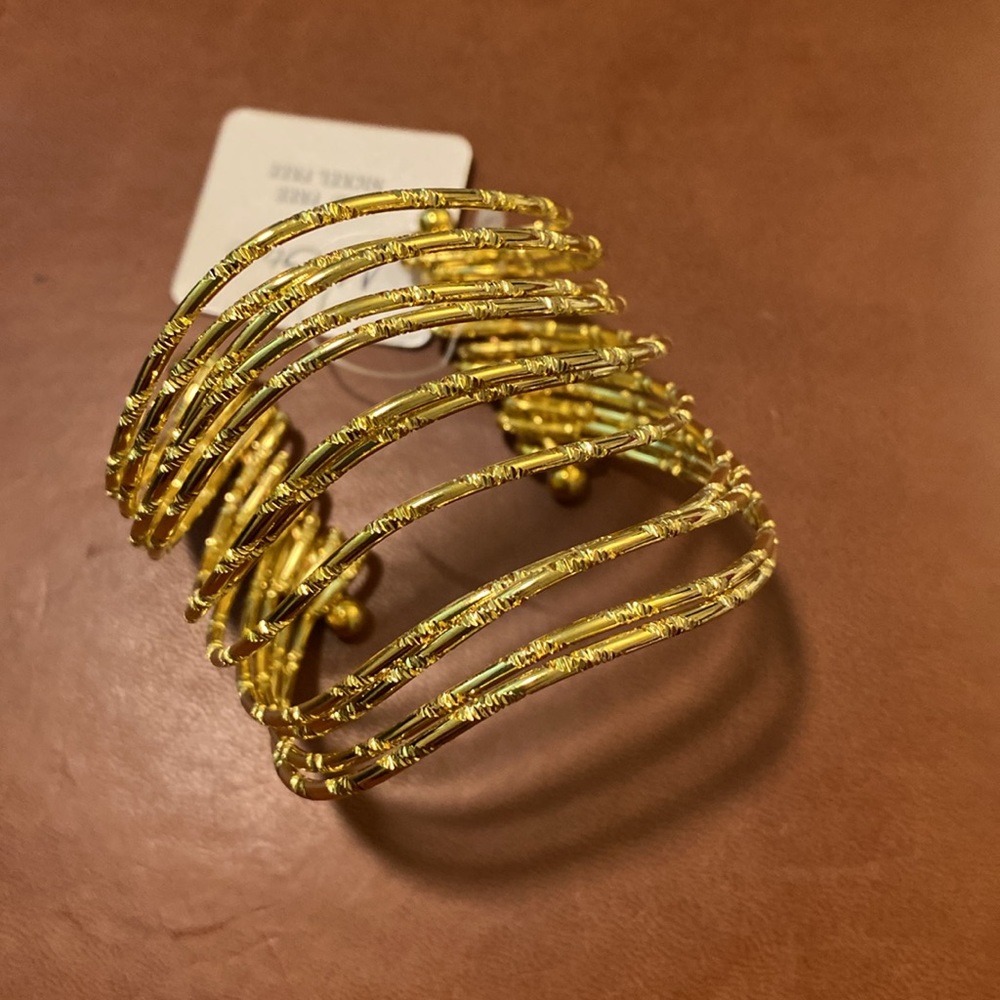 MY STYLE 12pc Set Open Bangle Bracelet Gold Plated Metal Retro Wrist Cuff